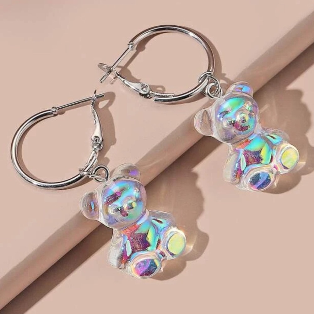 Holographic gummy bear earrings,
